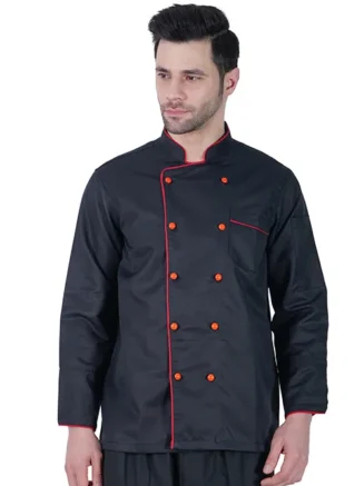 Chef Coat Deluxe Black – Red Trim