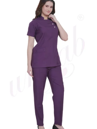 Spa Tunic Uniform Set Purple with Snap Closure