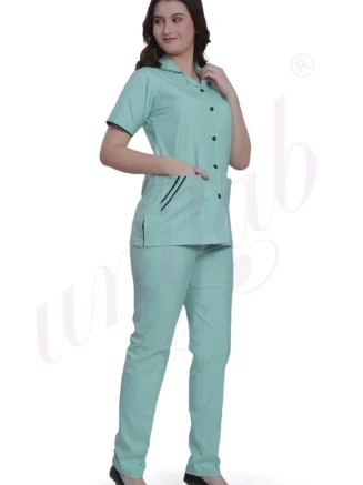 Nursing Uniform Light Green with Bottle Green Trim