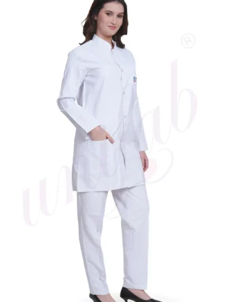 Doctors Coat Unisex Long Wrinkle Resistant Closed Neck – White