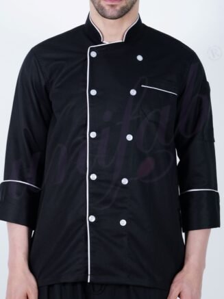 Chef coat Deluxe Black- White Trim