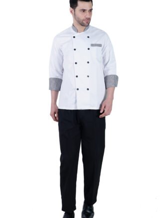 Chef coat Deluxe White- Check Collar