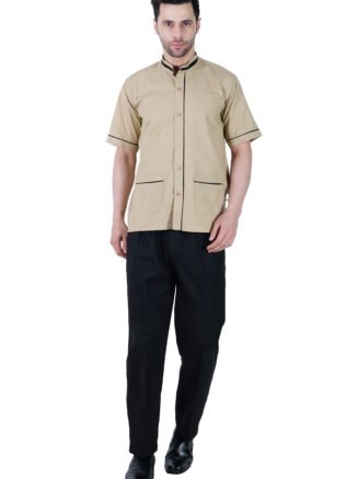 Housekeeping Shirt Beige with Contrast Trim - Half Sleeve