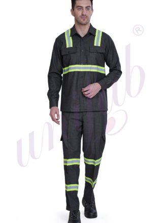 Work Uniform Black with Green Reflective Tape - Full Sleeve