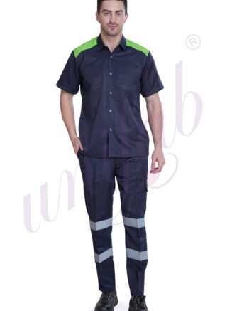 Work Uniform Navy Blue with Green Panel and Reflective Tape - Half Sleeve