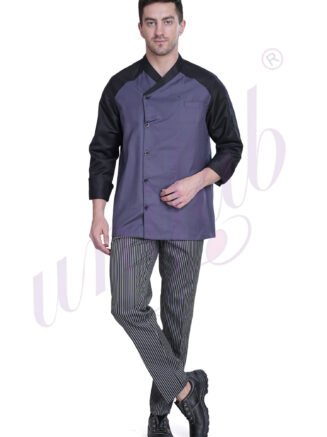 Chef Coat Deluxe Grey- Black Trim