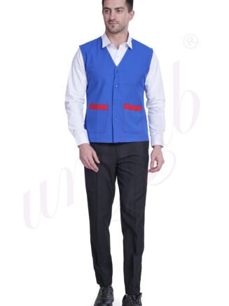 Industrial Apron Royal Blue with Red Pockets