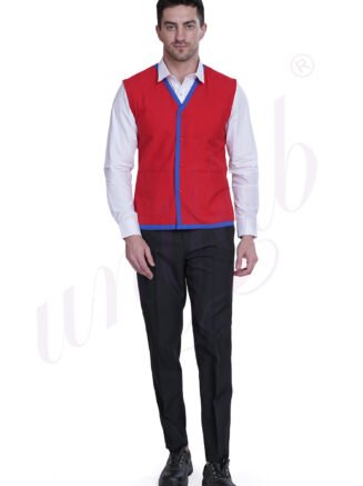 Industrial Apron Red with Blue Trim