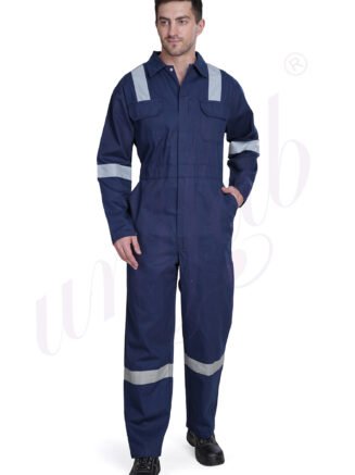 Industrial Coverall Navy Blue with Silver Reflective Tape - Full Sleeve