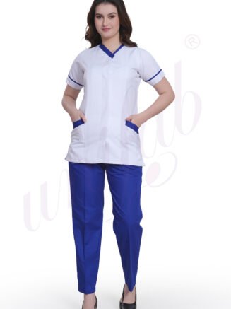 Nursing Uniform Female White with Royal Blue Trim - Half Sleeve