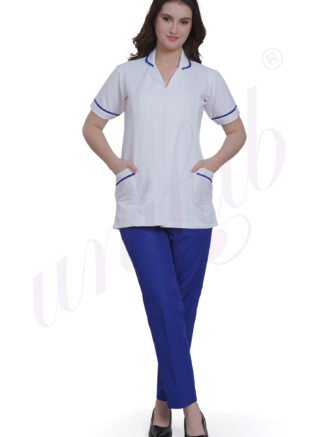 Nursing Uniform Female White with Royal Blue Pants - Half Sleeve
