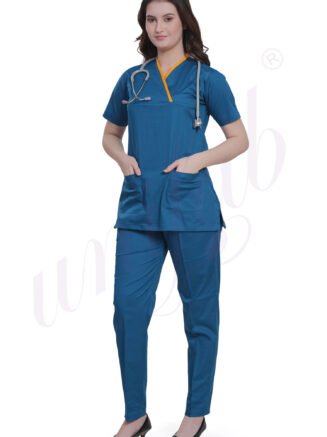 Medical Scrub Female Teal Blue with Mustard Trim