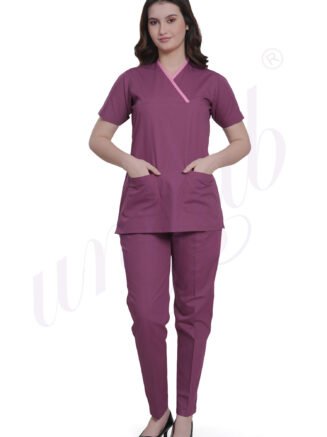 Medical Scrub Female Mauve with Cream Trim