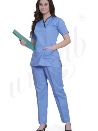 Medical Scrub Female Light Blue with Navy Trim