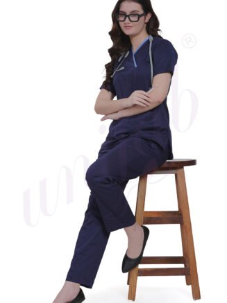 Medical Scrub Female Navy Blue with Grey Trim