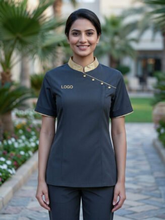 Spa Uniform Female Charcoal with Green Trim