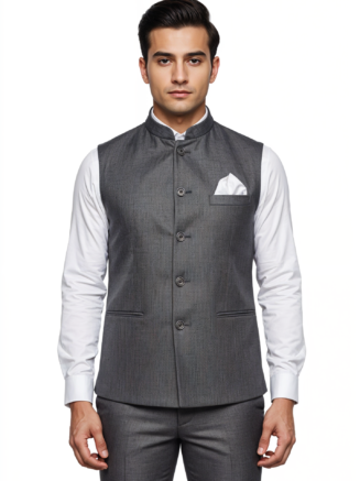 Dark Grey Melange Male Nehru Jacket