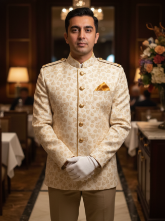 Resort Service Jacket Cream with Golden Pattern