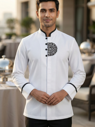Restaurant Service Kurta White with Black Trim - Full Sleeve