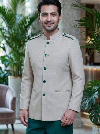 Resort Bell Boy Jacket Beige with Green Trim