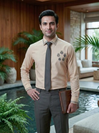 Hotel Formal Shirt with Tie Beige- Full Sleeve