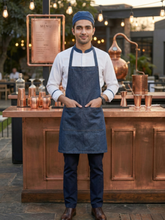 Service Apron Blue Denim with Bib