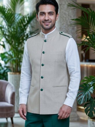 Resort Bell Boy Jacket Beige with Green Trousers
