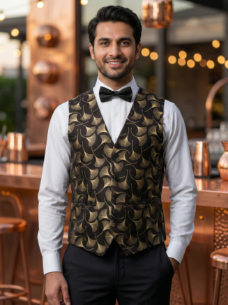 Restaurant Service Waistcoat Printed Gold
