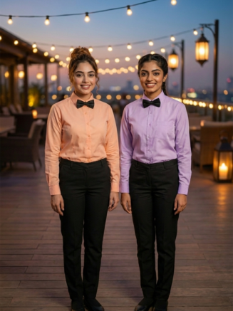 Restaurant Service Shirt Pastel with Bow Tie
