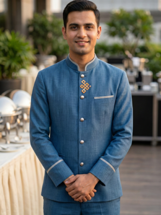 Restaurant Service Kurta Blue with Grey Apron