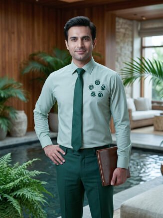 Hotel Formal Shirt with Tie Green- Full Sleeve